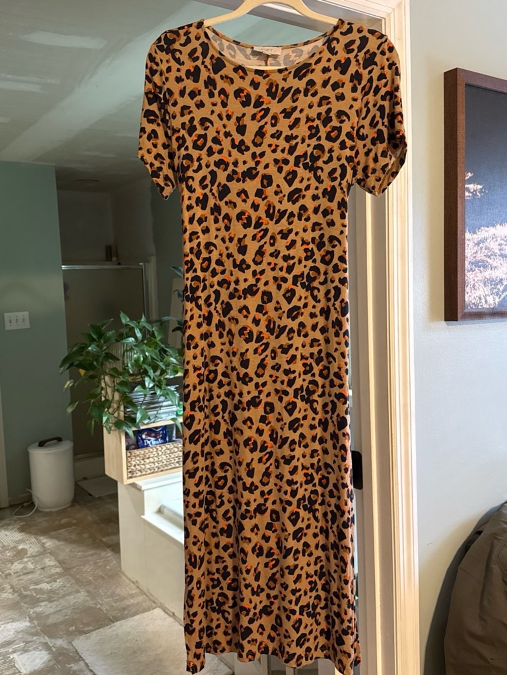 LOFT Tan Leopard Print Midi Dress